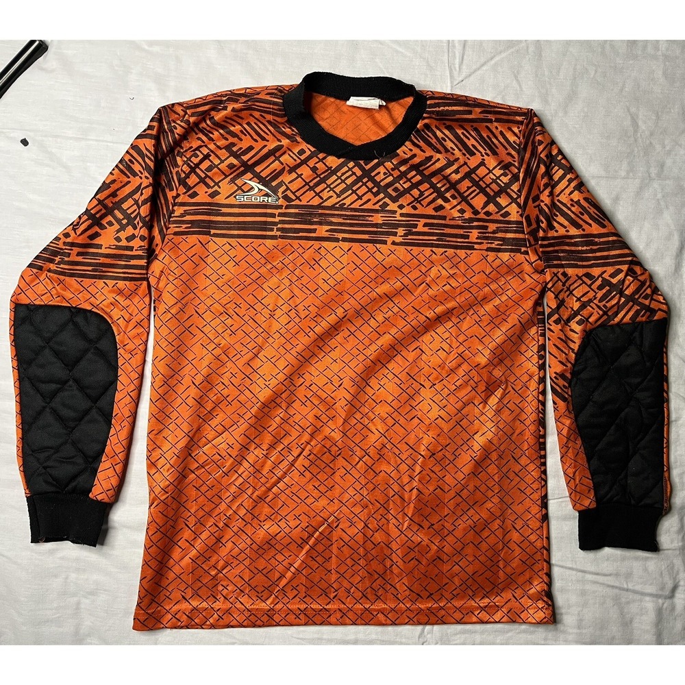 Score Soccer Jersey Youth Size Large Orange Diamonds Long Sleeve Vintage 1990s